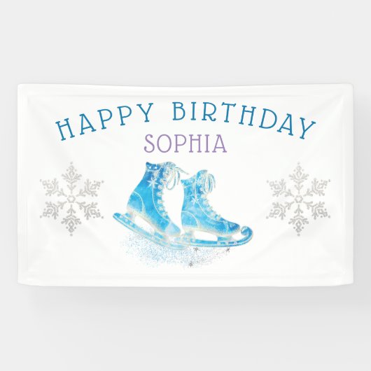 Schaatsen Happy Birthday gepersonaliseerd Spandoek (Horizontaal)