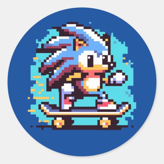Schaatsen Hedgehog: 8-bits Pixel Adventure Pixel A Ronde Sticker (Voorkant)