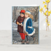 Schaatsen in een wintervijver  vakantie Kaart (Gele Bloem)