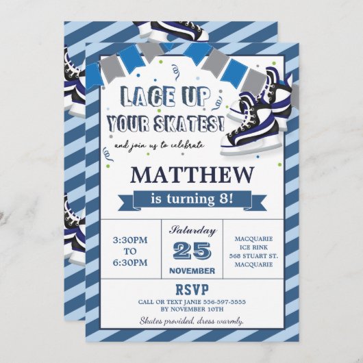 Schaatsen Jongen Verjaardagsfeest Uitnodiging (Voorkant / Achterkant)