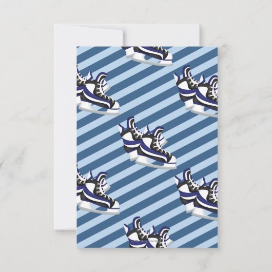 Schaatsen Jongen Verjaardagsfeestje Blauwe Strepen Bedankkaart (Achterkant)