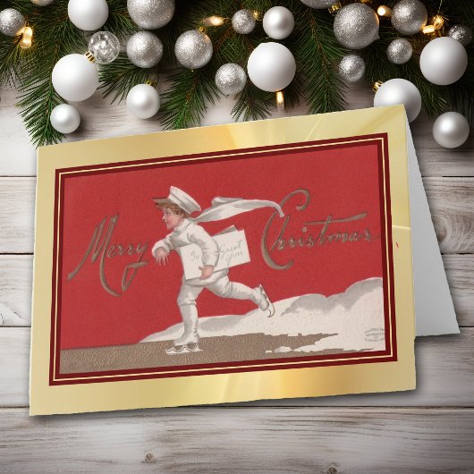 Schaatsen Kerstmis bezorgjongen  vakantie Kaart
