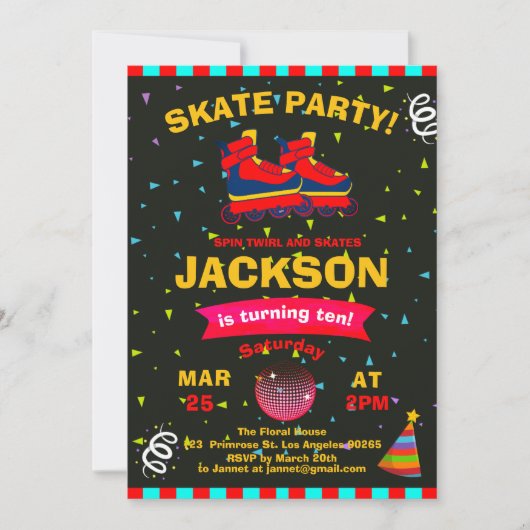 Schaatsen Krijtbord Confetti Verjaardagsfeestje Kaart (Voorkant)