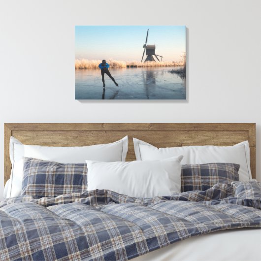 Schaatsen langs windmolen en riet canvas (Insitu (Slaapkamer))
