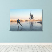 Schaatsen langs windmolen en riet canvas afdruk (Insitu (Houten vloer))