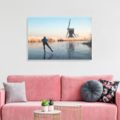 Schaatsen langs windmolen en riet canvas afdruk (Insitu (Woonkamer))