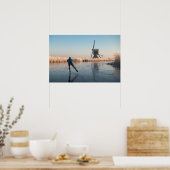 Schaatsen langs windmolen en riet poster (Keuken)