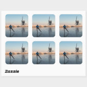 Schaatsen langs windmolen en riet sticker (Vel)