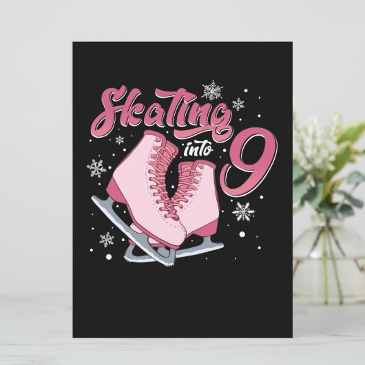 Schaatsen Meisje 9 jaar verjaardag 9 jaar oud Kaart (Staand voorkant)