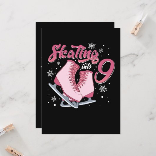Schaatsen Meisje 9 jaar verjaardag 9 jaar oud Kaart (Voorkant / Achterkant in situ)