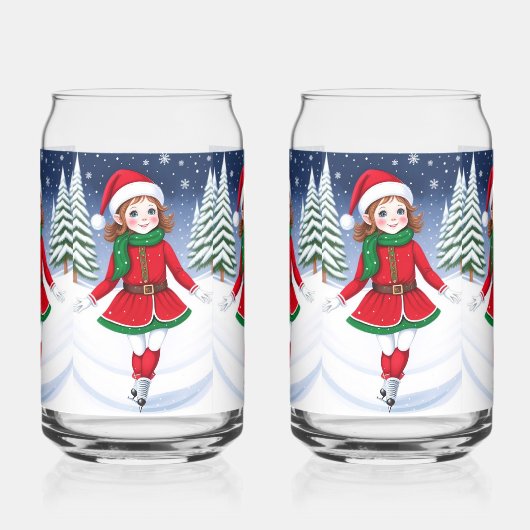Schaatsen Meisje Elf Drinkware Set Blikvorm Glas (Links)
