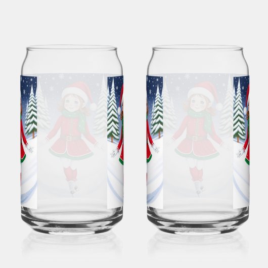 Schaatsen Meisje Elf Drinkware Set Blikvorm Glas (Rechts)