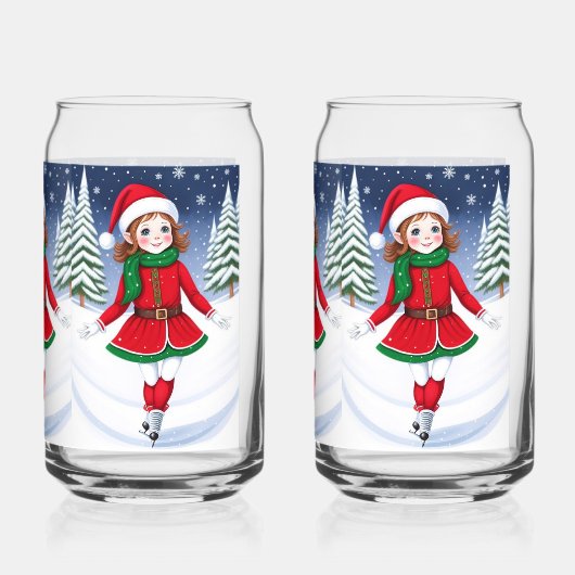 Schaatsen Meisje Elf Drinkware Set Blikvorm Glas (Achterkant)