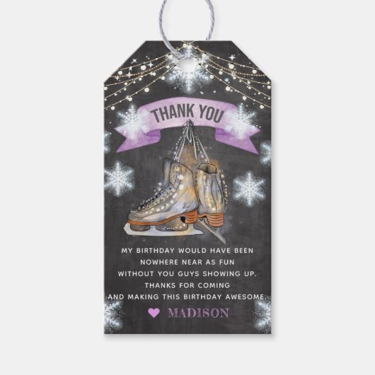 Schaatsen Meisje Verjaardag Dank u Cadeaulabel (Voorkant)