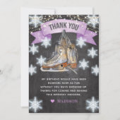 Schaatsen Meisje Verjaardag Glitter Bedankkaart (Voorkant)