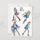 Schaatsen Meisjes Winter Verjaardagsfeest Bedankkaart (Achterkant)