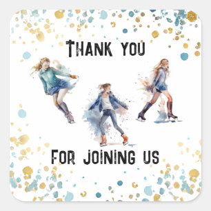 Schaatsen Meisjes Winter Verjaardagsfeest Vierkante Sticker