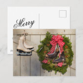 Schaatsen met Kerstkrans Feestdagenkaart (Voorkant / Achterkant)