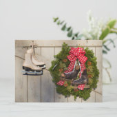 Schaatsen met Kerstkrans Feestdagenkaart (Staand voorkant)