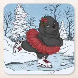 Schaatsen Newfoundland Puppy Winter Wonderland Kartonnen Onderzetters