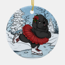 Schaatsen Newfoundland Puppy Winter Wonderland Keramisch Ornament