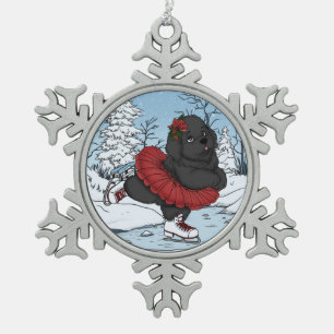 Schaatsen Newfoundland Puppy Winter Wonderland Tin Sneeuwvlok Ornament