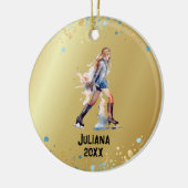 Schaatsen Ornament, Ice Hockey Meisjes Kerst Keramisch Ornament (Links)