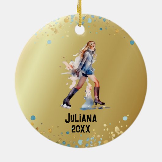 Schaatsen Ornament, Ice Hockey Meisjes Kerst Keramisch Ornament (Achterkant)