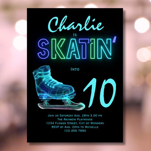 Schaatsen Party Jongens Neon Glow Verjaardag Kaart