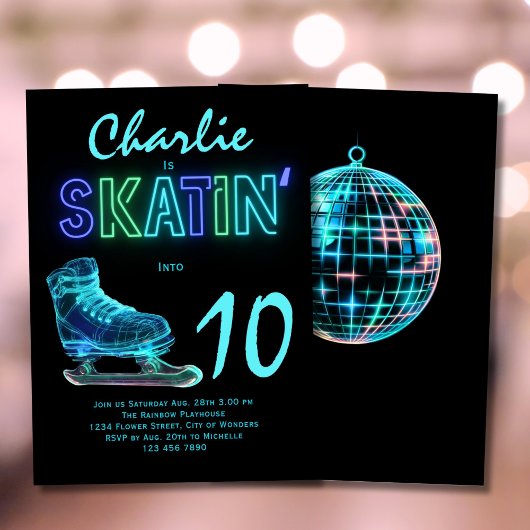 Schaatsen Party Jongens Neon Glow Verjaardag Kaart