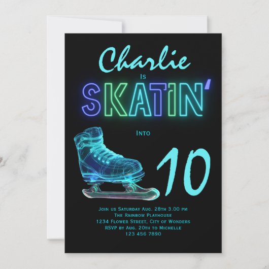 Schaatsen Party Jongens Neon Glow Verjaardag Kaart (Voorkant)