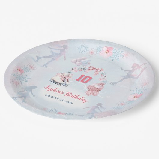 Schaatsen Party Roze Blauw Winter Meisje Verjaarda Papieren Bordje (Gekanteld)