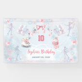 Schaatsen Party Roze Blauw Winter Meisje Verjaarda Spandoek (Horizontaal)