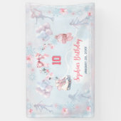 Schaatsen Party Roze Blauw Winter Meisje Verjaarda Spandoek (Verticaal)