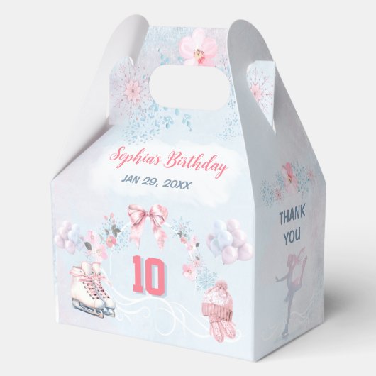 Schaatsen Party Roze Winter Meisje Verjaardag Medi Bedankdoosjes (Voorkant)