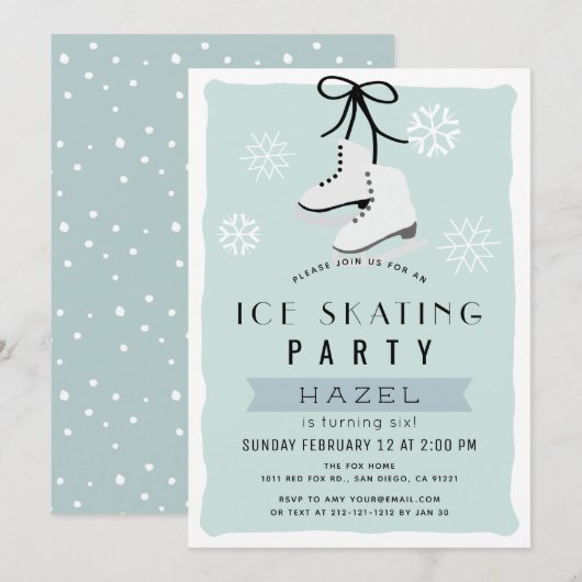 Schaatsen Party Winter Blue Retro Verjaardag Kaart (Voorkant / Achterkant)