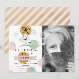 Schaatsen Party Winter Roze Meisje Foto Verjaardag Kaart