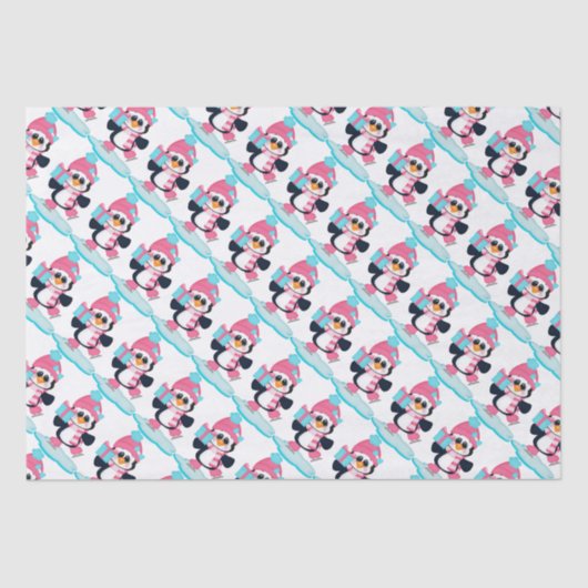 Schaatsen Penguin Kerstpapier Tissuepapier (Voorkant)
