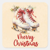  Schaatsen Red Merry Christmas Vierkante Sticker (Voorkant)