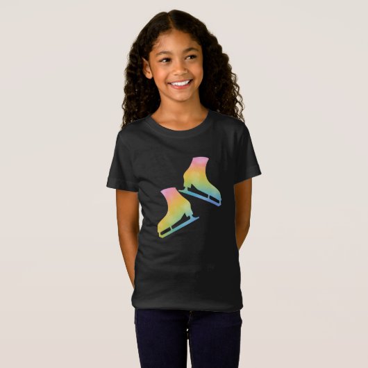 Schaatsen regenboogroze t-shirt (Voorkant volledig)