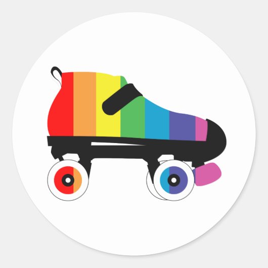 schaatsen regenboogstrepen voor rollen ronde sticker (Voorkant)