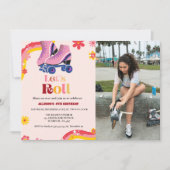 Schaatsen Retro groovy Verjaardag laten we rollen Aankondiging (Voorkant)