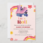 Schaatsen Retro groovy Verjaardag laten we rollen  Aankondiging (Voorkant)