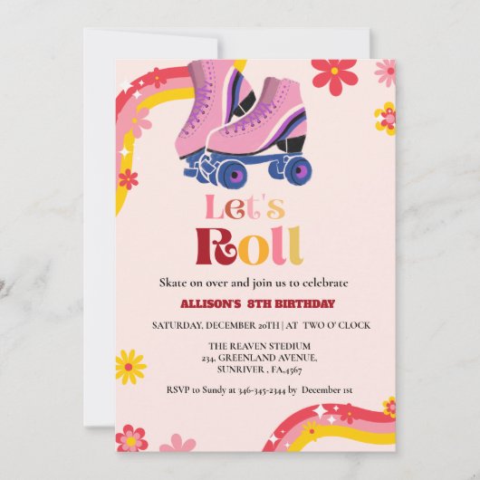 Schaatsen Retro groovy Verjaardag laten we rollen  Aankondiging (Voorkant)
