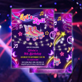 Schaatsen Retro Neon Gloed Meisje Verjaardagsfeest Kaart