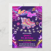 Schaatsen Retro Neon Gloed Meisje Verjaardagsfeest Kaart (Voorkant)