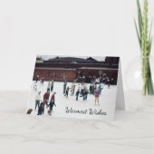 Schaatsen, Retro Schaatsbaan Mensen Winter Feestdagen Kaart (Voorkant)