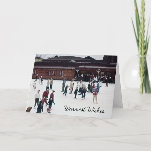 Schaatsen, Retro Schaatsbaan Mensen Winter Feestdagen Kaart (Voorkant)