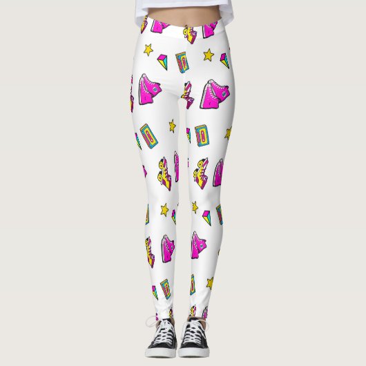 Schaatsen roze en wit leggings (Voorkant)