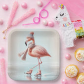 Schaatsen Roze Flamingo Papieren Bordje (Feest)